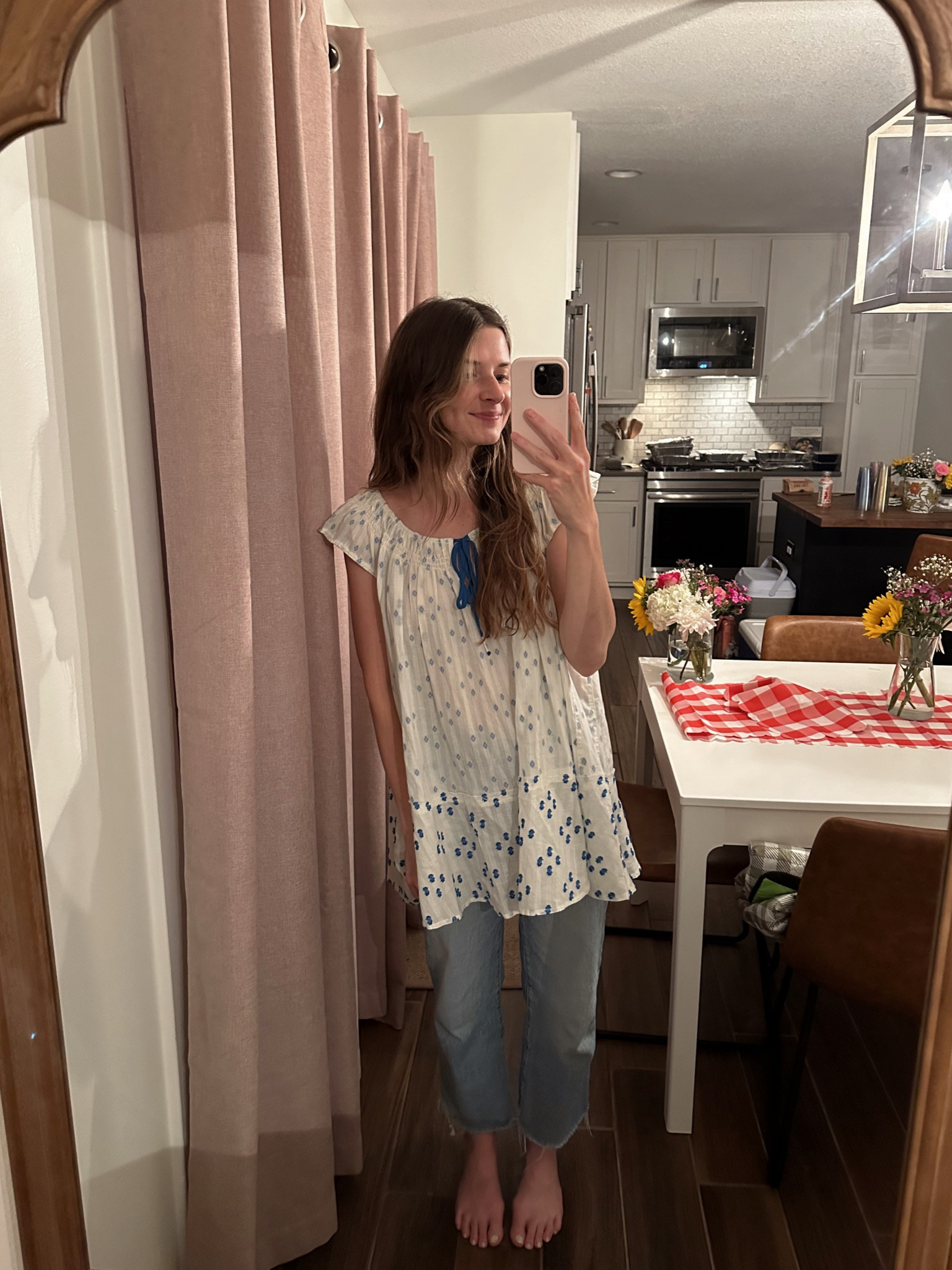what I wore hosting a going away party! I’m wearing a small in tunic, jeans tts

Summer outfit 