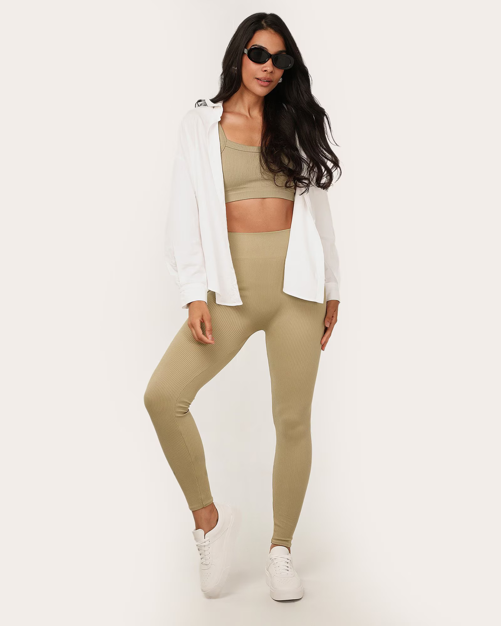 Calça legging de poliamida canelada Aninha sem costura - Verde Musgo | Pool Basics | Riachuelo (BR)