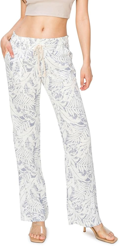 Cali1850 Women's Print Linen Pants - 32" Inseam Oceanside Drawstring Smocked Waist Casual Lounge ... | Amazon (US)
