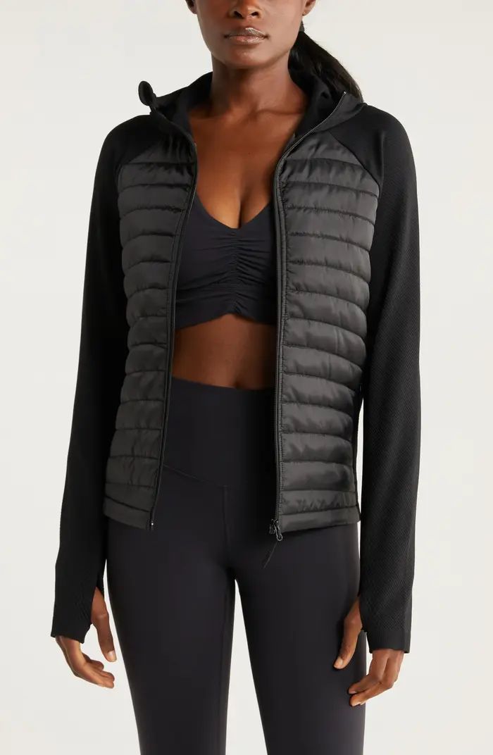 Zella Seamless Mixed Media Puffer Jacket | Nordstrom | Nordstrom