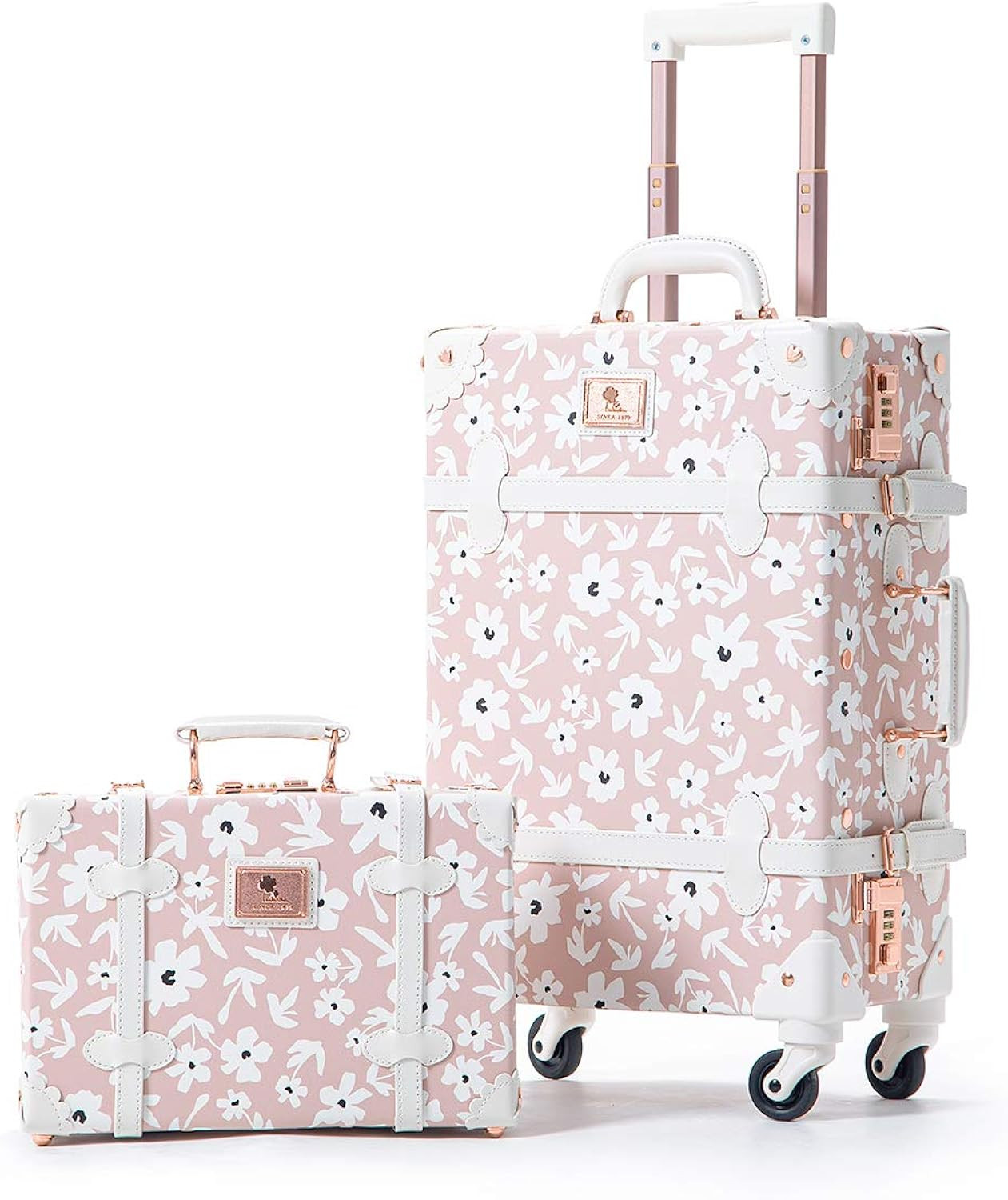 Unitravel Vintage Luggage Set 20 inch PU Leather Women Suitcase with 12 inch Handbag (Embossed Blue) | Amazon (US)