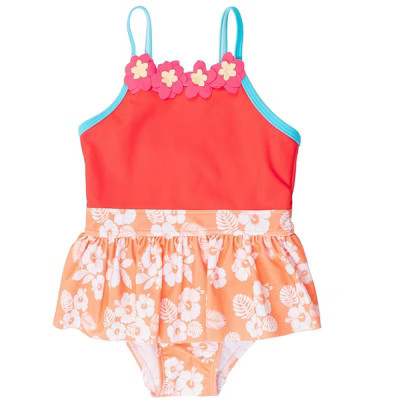 RuffleButts Baby Girls UPF50+ Flower Skirted One Piece - Island Princess Flower, 6-12m | Target