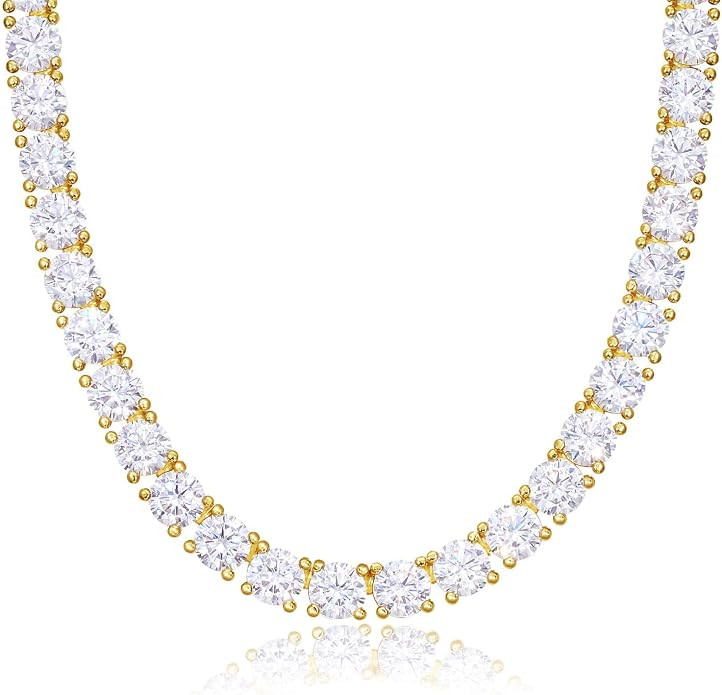 KissYan Tennis Necklaces for Women Men, 14K Gold/Silver Plated Simulated Diamond Chain Round Cubi... | Amazon (US)
