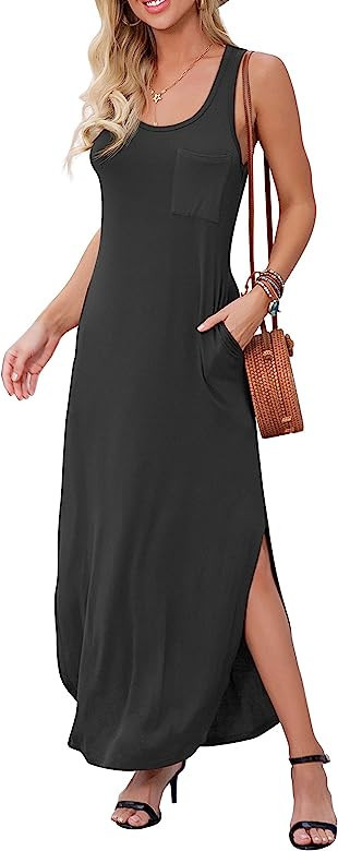 GRECERELLE Women's Sleeveless Summer Long Cover Up Slit Casual Floral Print Maxi Dresses with Poc... | Amazon (US)
