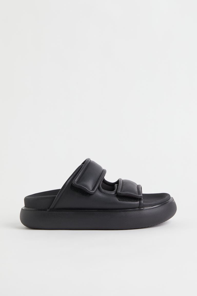 New ArrivalPlatform slides in imitation leather with adjustable straps over the foot. Jersey lini... | H&M (UK, MY, IN, SG, PH, TW, HK)