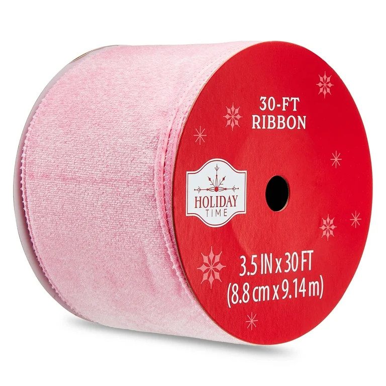Pink Velvet Christmas Ribbon, 3.5" x 30', by Holiday Time | Walmart (US)