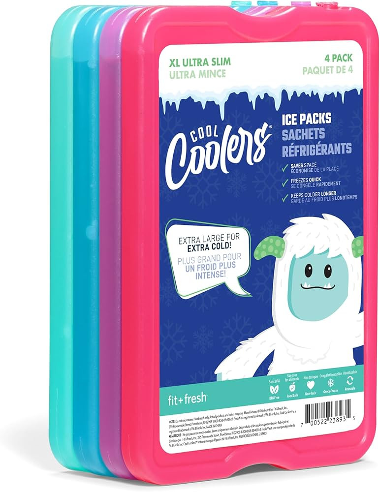 Cool Coolers by Fit & Fresh 4 Pack XL Slim Ice Packs, Quick Freeze Space Saving Reusable Ice Pack... | Amazon (US)