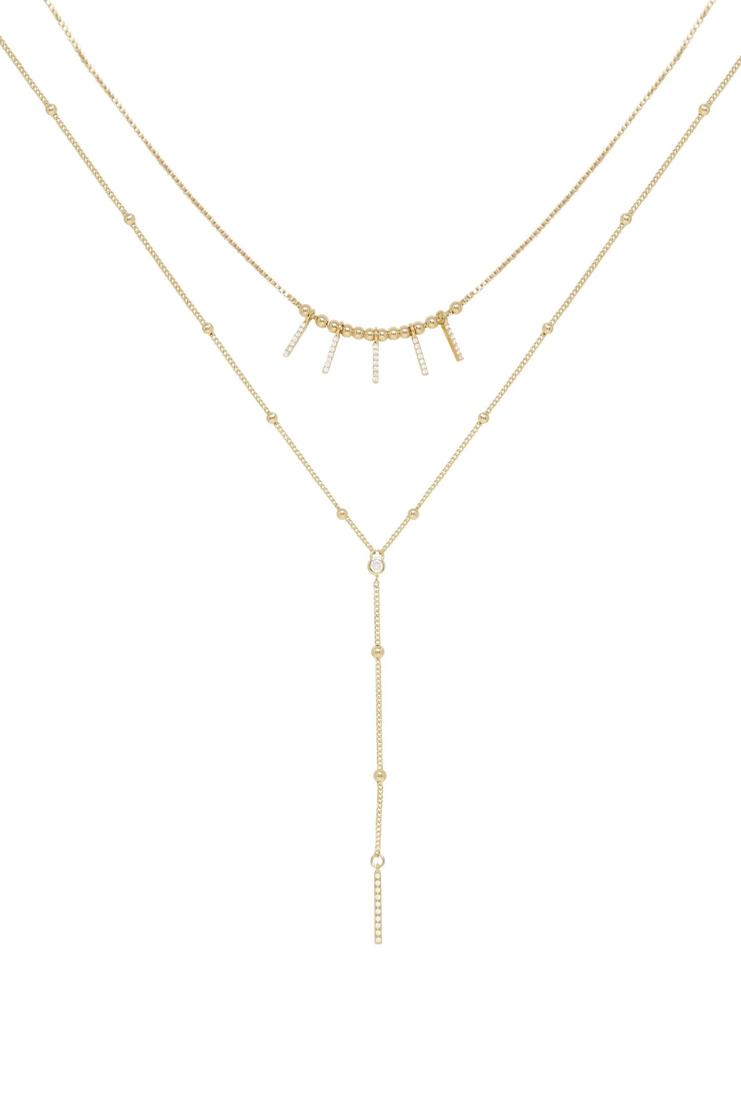 Crystal Landslide Lariat 18k Gold Plated Layered Necklace Set | Ettika