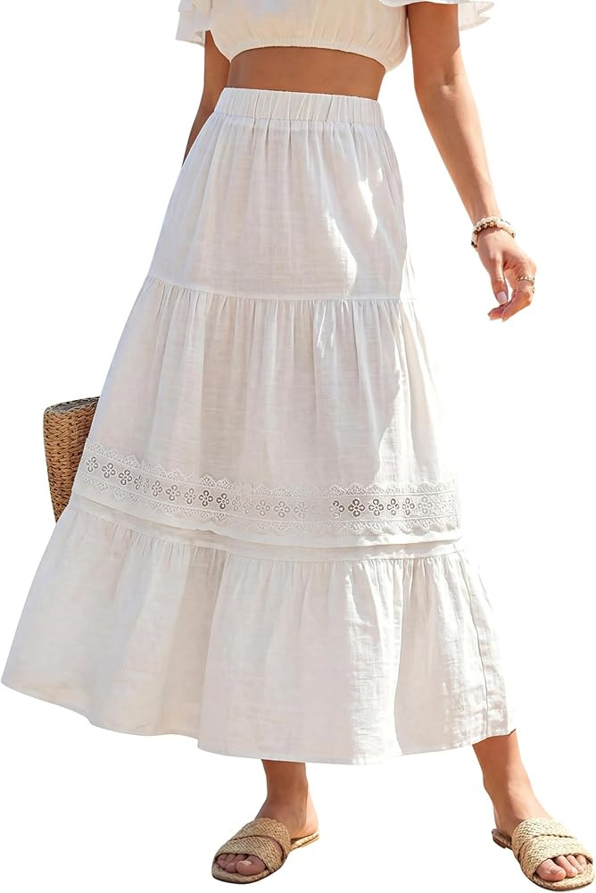 Blooming Jelly Womens Maxi Skirt Boho Summer Long Skirts Flowy High Waist Tiered Casual Beach Dre... | Amazon (US)