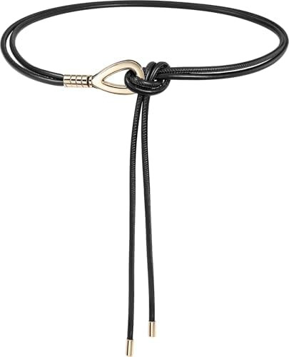 Women Knotted Skinny PU Leather Waist Belt Gold Buckle for Dresses | Amazon (US)