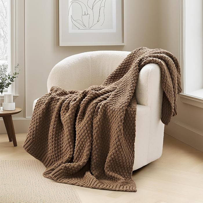 Chunky Chenille Knit Throw Blanket for Couch, Soft Luxurious Moss Stitch Blankets for Bed, Cozy D... | Amazon (US)