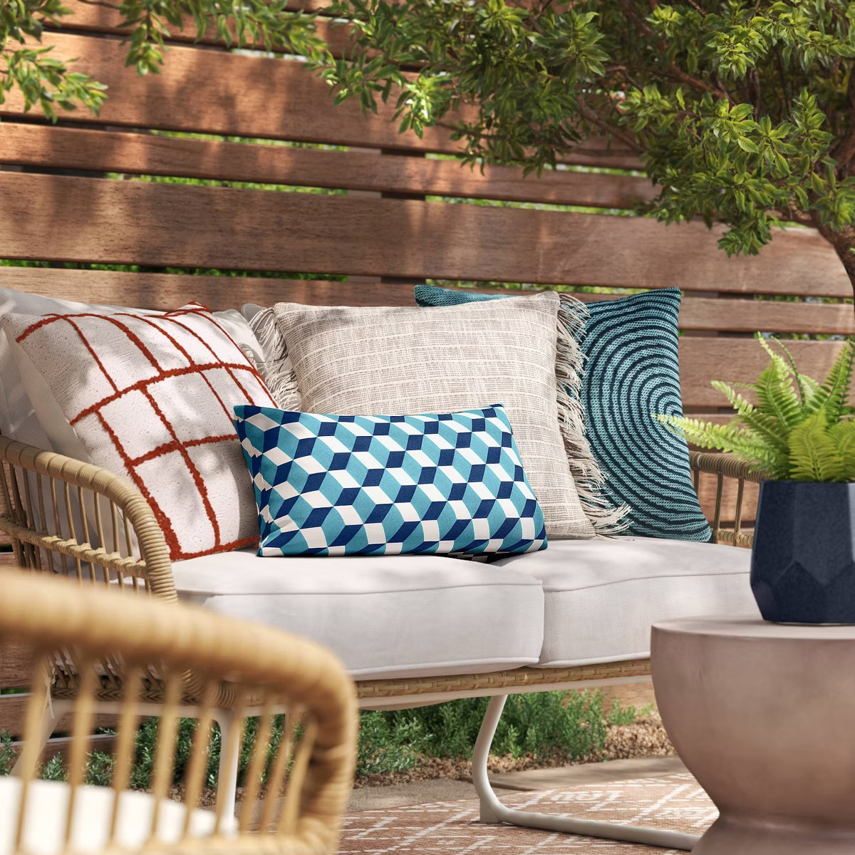 20"x20" Slubbed Stripe Textural Woven Square Outdoor Throw Pillow Cream - Threshold™ | Target