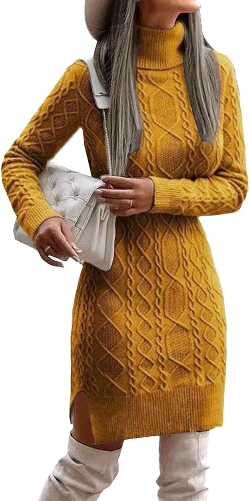 Womens Cable Knit Sweater Dress Sexy Long Sleeve Elegant Bodycon Turtleneck Mini Fall Sweaters Dr... | Amazon (US)
