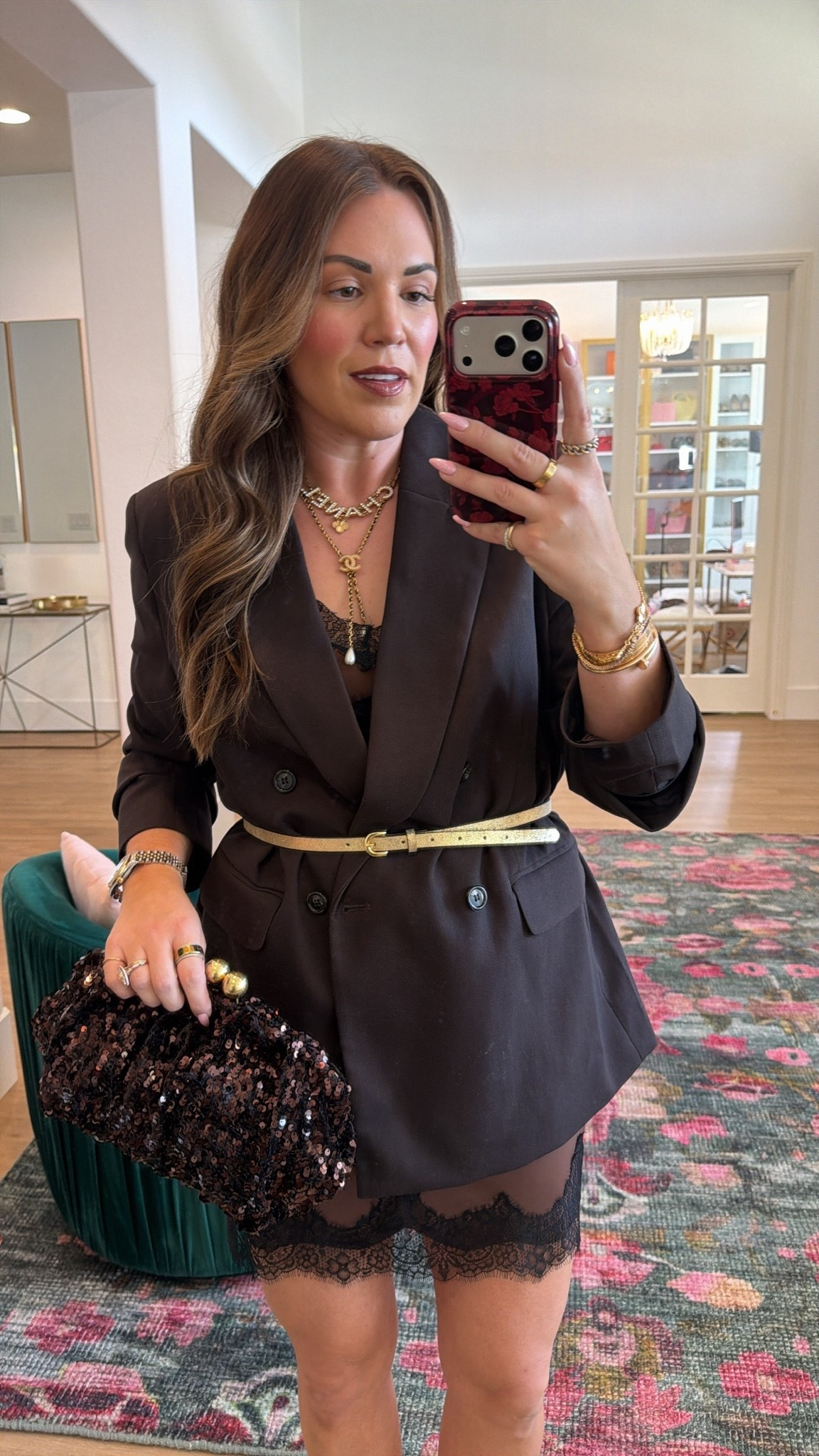 curvy midsize date night look! wearing size large in brown slip dress with black lace. my brown blazer is old, but linking similar. added a touch of tiger print! 🤎 @Steve Madden US

#LTKSeasonal #LTKMidsize
