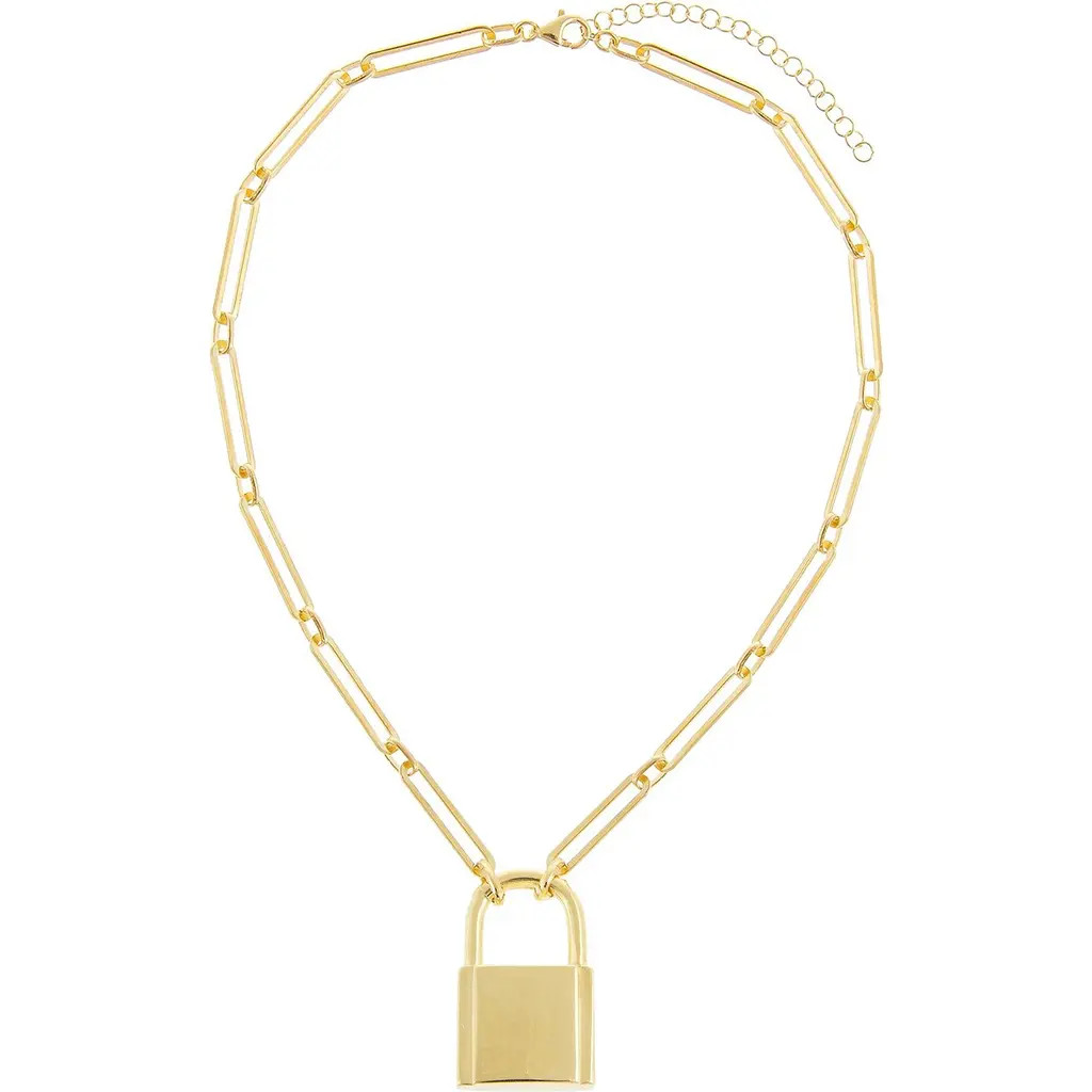BY ADINA EDEN Adina's Jewels Open Link Lock Pendant Necklace in Gold at Nordstrom | Nordstrom