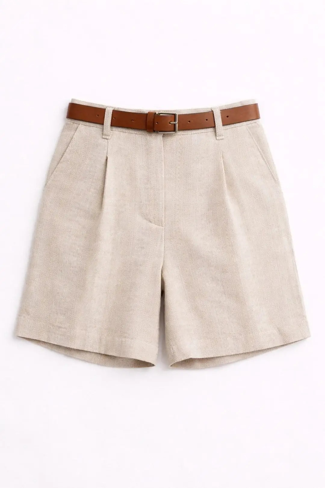 Medium Beige MixRay High Waist Wide Leg Belted Tailored Shorts | Debenhams | Debenhams UK