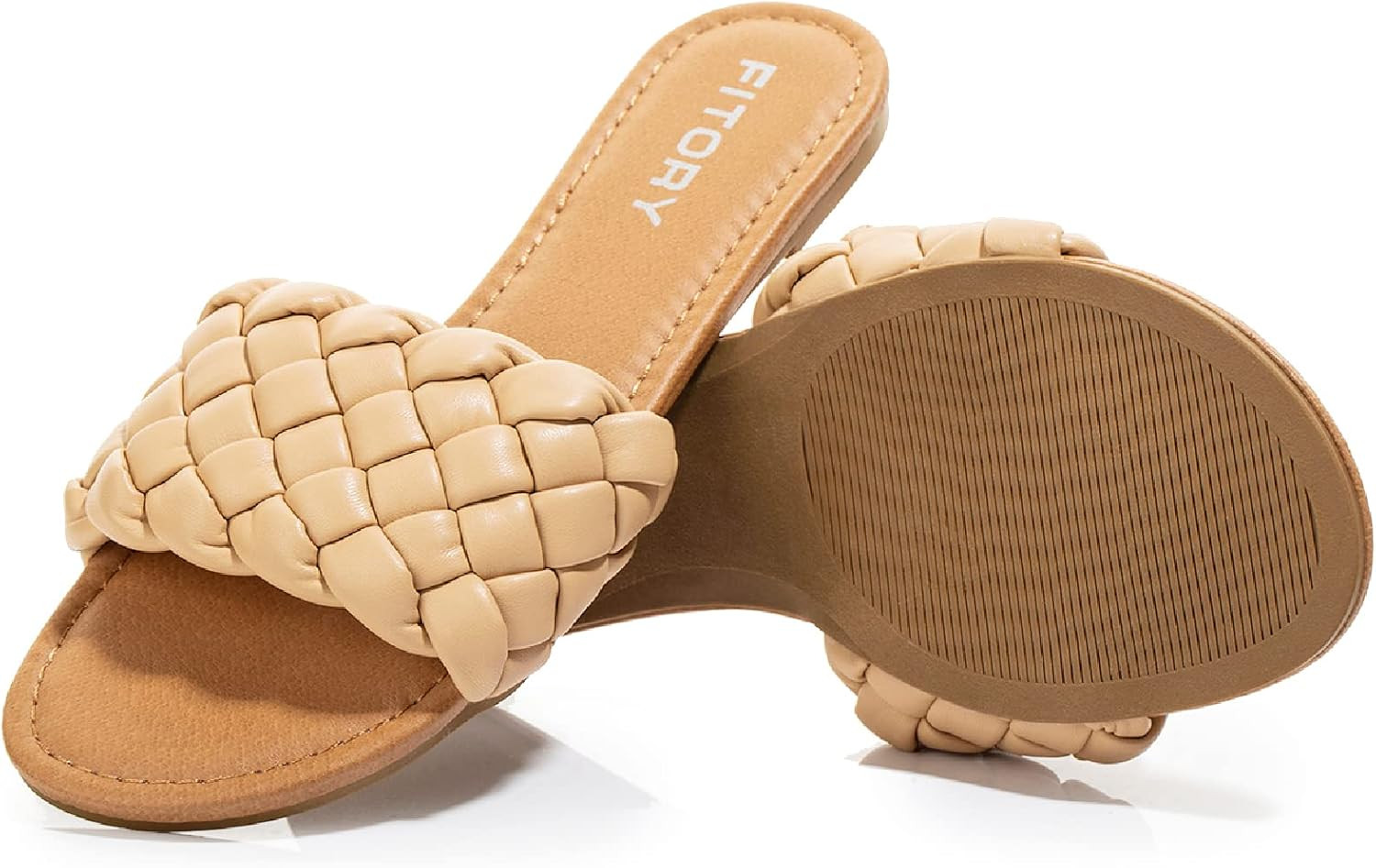 FITORY Womens Flat Sandals Fashion Round Open Toe Slip On Slides with Braided Strap Slippers for ... | Amazon (US)