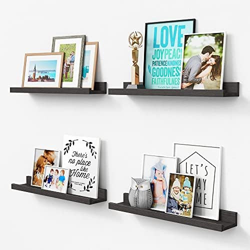 Forbena Black Floating Shelves 23 Inch Long Set of 4, Wooden Picture Ledge Shelf Wall Mounted, Wa... | Amazon (US)