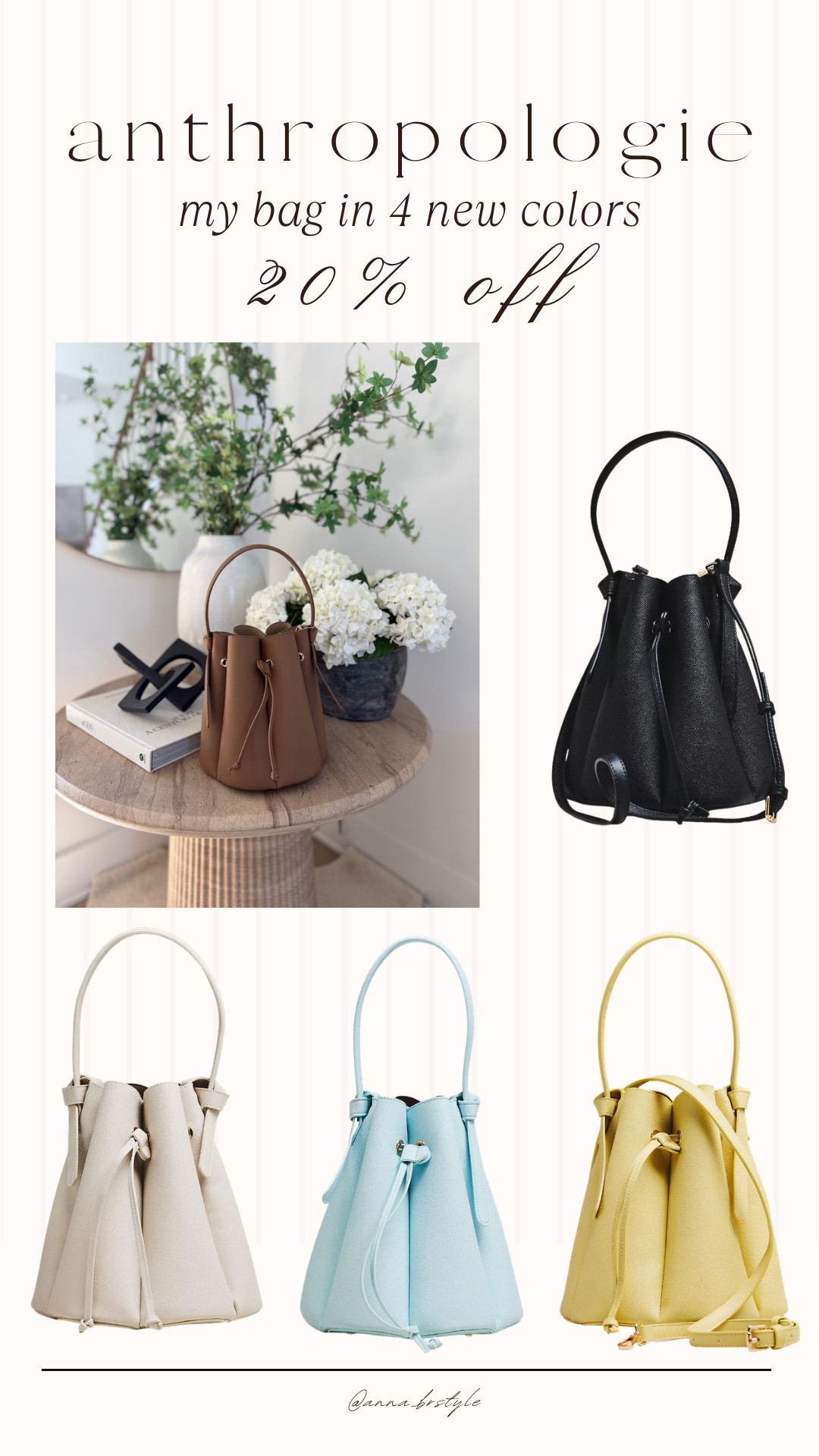 Anthropologie 20% Off a Regular-Price Purchase $100+ code ANNAB20.

bucket bug, spring bag, vacation must haves, annabrstyle 

 #LTKSaleAlert