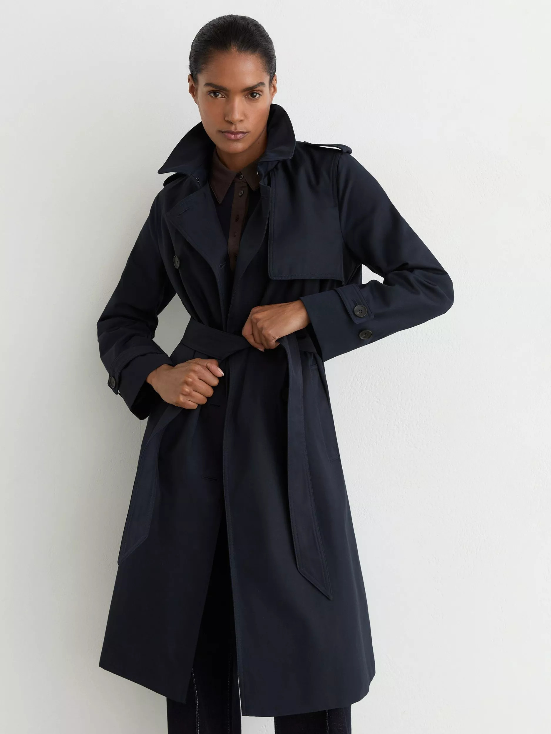 Reiss Azura Double Breasted Removeable Hood Trench Coat | John Lewis (UK)