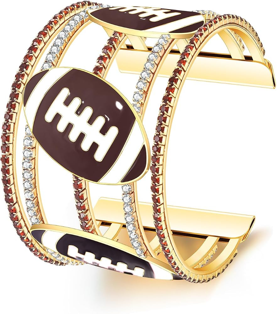 Game Day Bracelets for Women Football Wide Cuff Bracelets Red Yellow Purple Orange Blue Spirit Da... | Amazon (US)