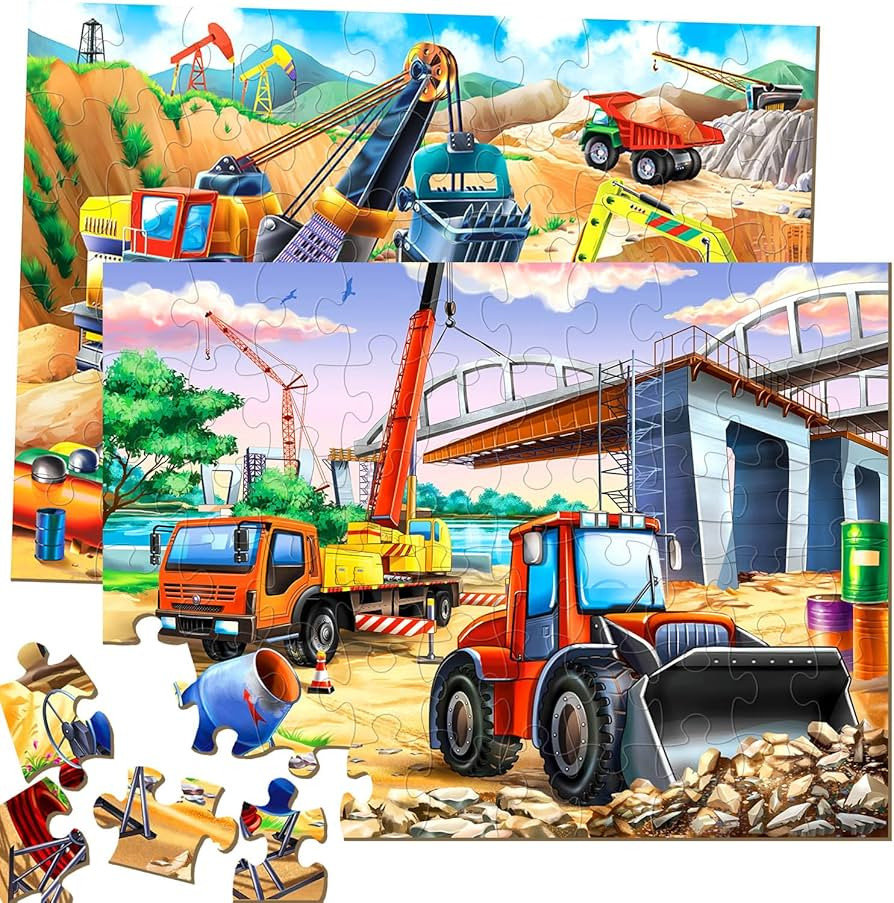 Puzzles for Kids Ages 4-6 – 2x60 Pieces Jigsaw Puzzles for Toddlers 3-5,6-8,Fun Bulldozer & Tru... | Amazon (US)