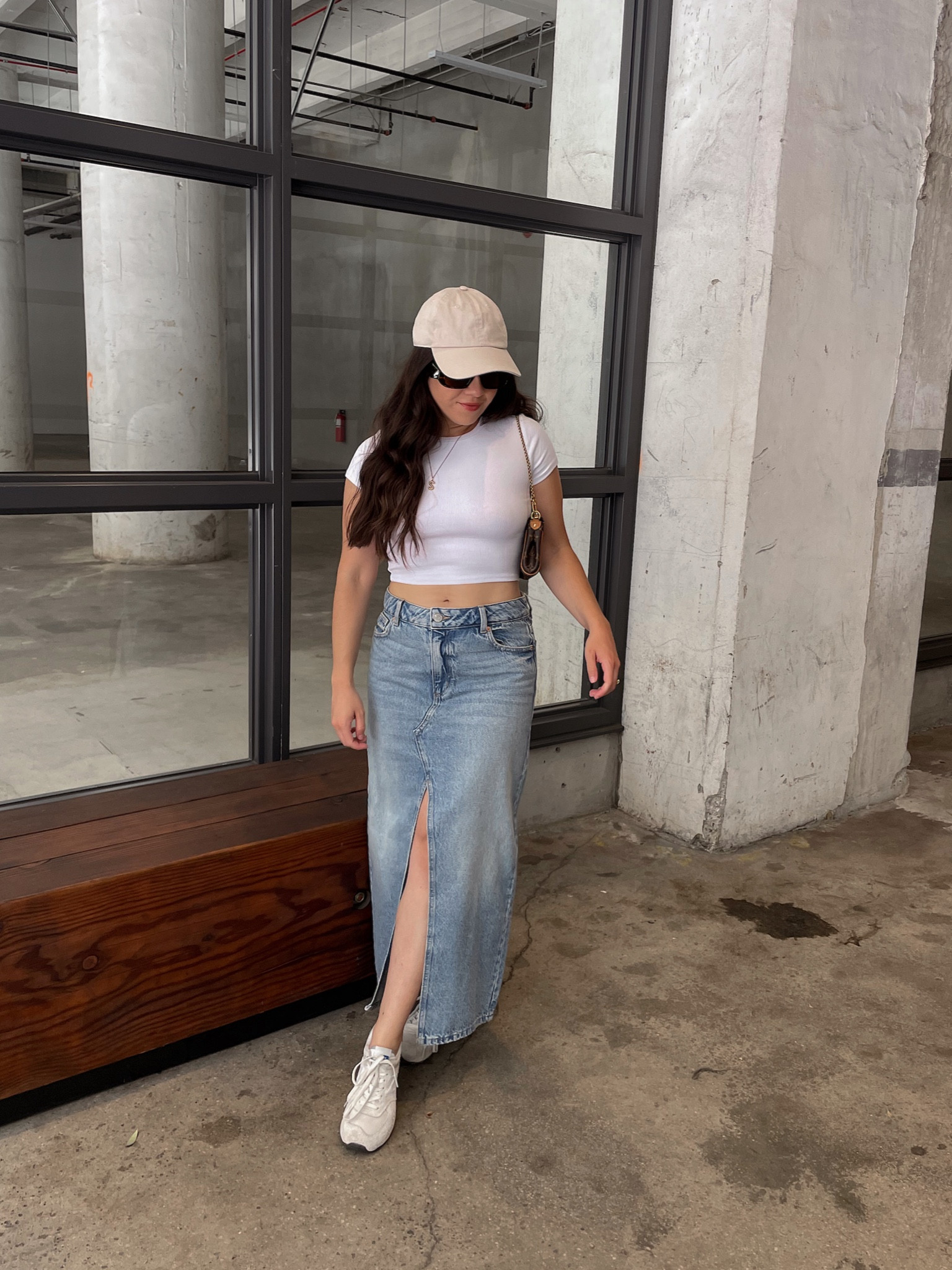 denim maxi skirt outfit, summer outfit, street style outfit, denim skirt, minimal style 

#LTKunder100 #LTKstyletip #LTKSeasonal