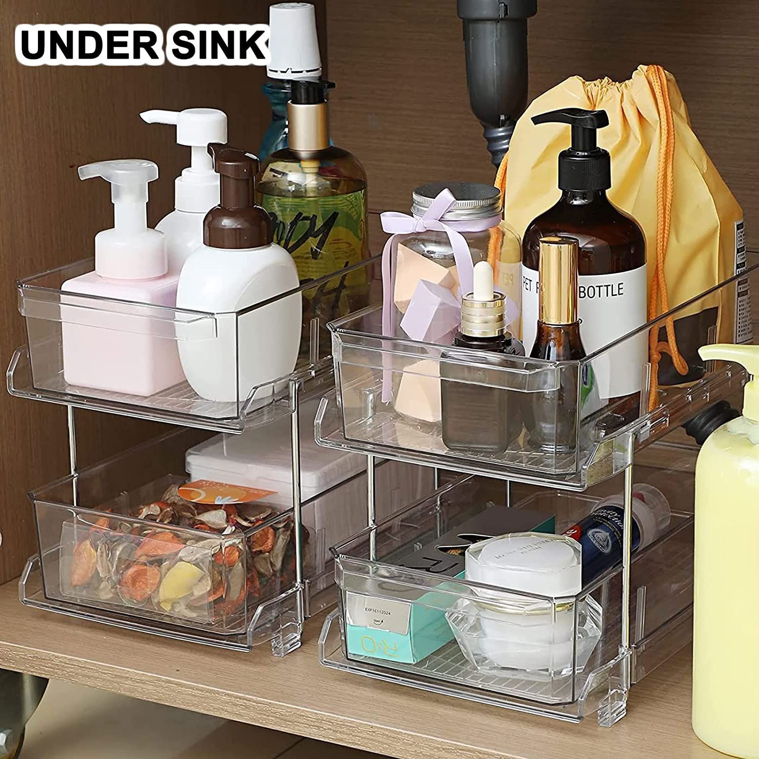 shopwithgreen 2 Set Tier Clear Organizers and Storage with Dividers, Pull Out Under Sink Organize... | Amazon (US)