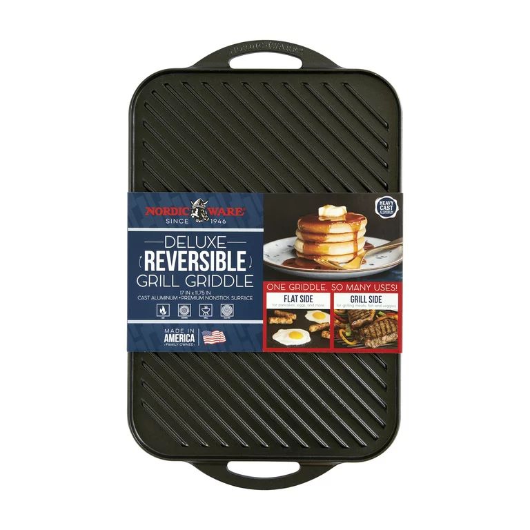 Nordic Ware Deluxe Cast Aluminum Reversible Grill Griddle, Black | Walmart (US)