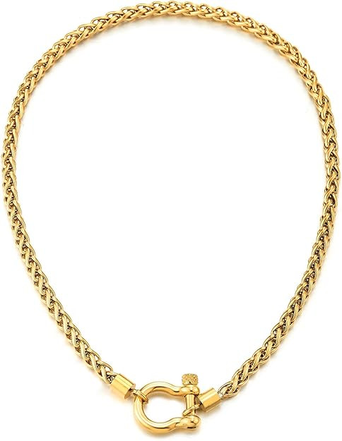 COOLSTEELANDBEYOND Mens Women Stainless Steel Foxtail Wheat Chain Necklace, Screw Anchor Shackle ... | Amazon (US)