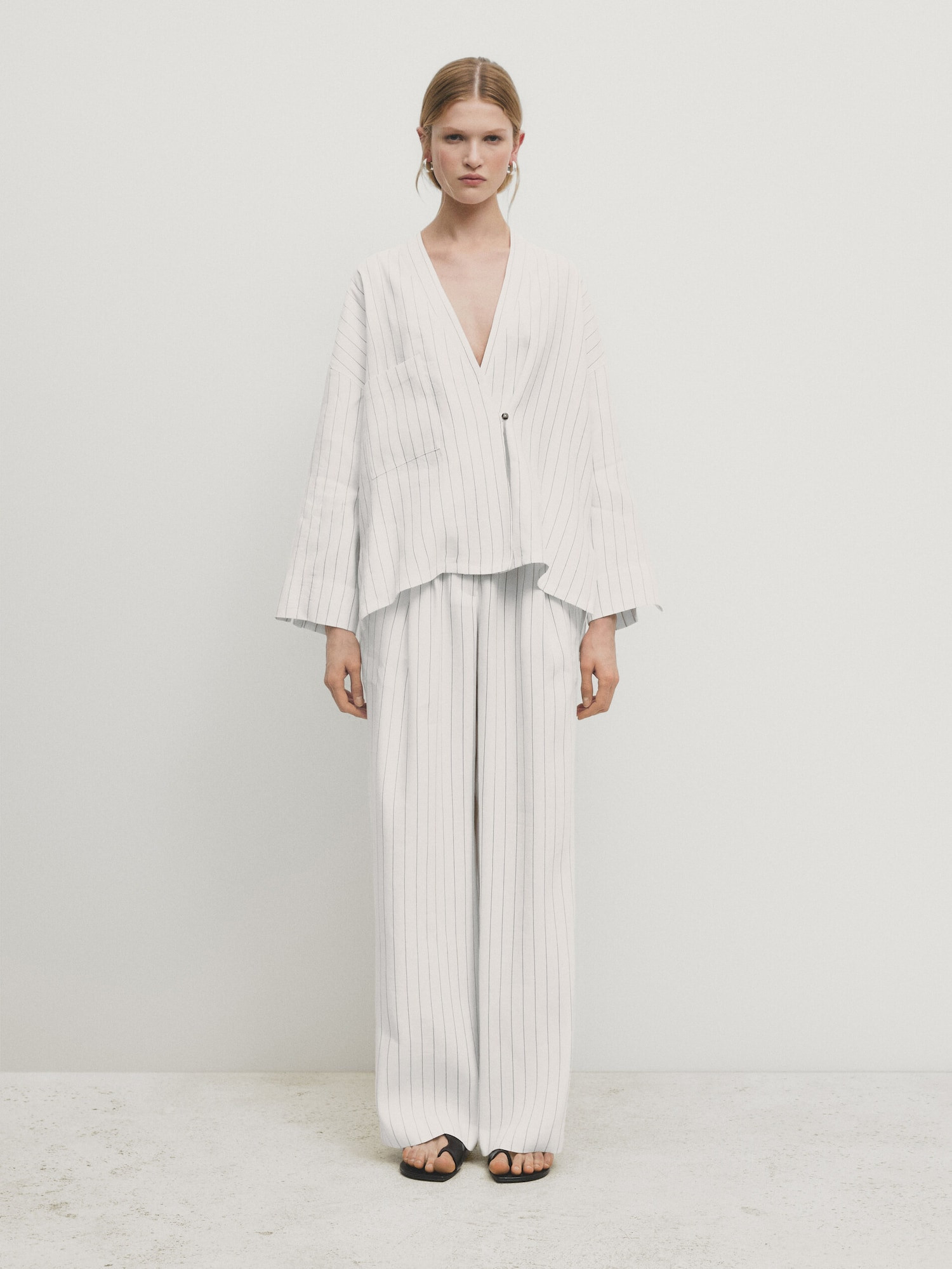 Striped crossover kimono with pocket detail - Massimo Dutti | Massimo Dutti US
