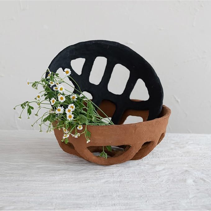 Creative Co-Op Handmade Paper Mache Basket, Black Decorative Accents, 13" L x 13" W x 5" H | Amazon (US)