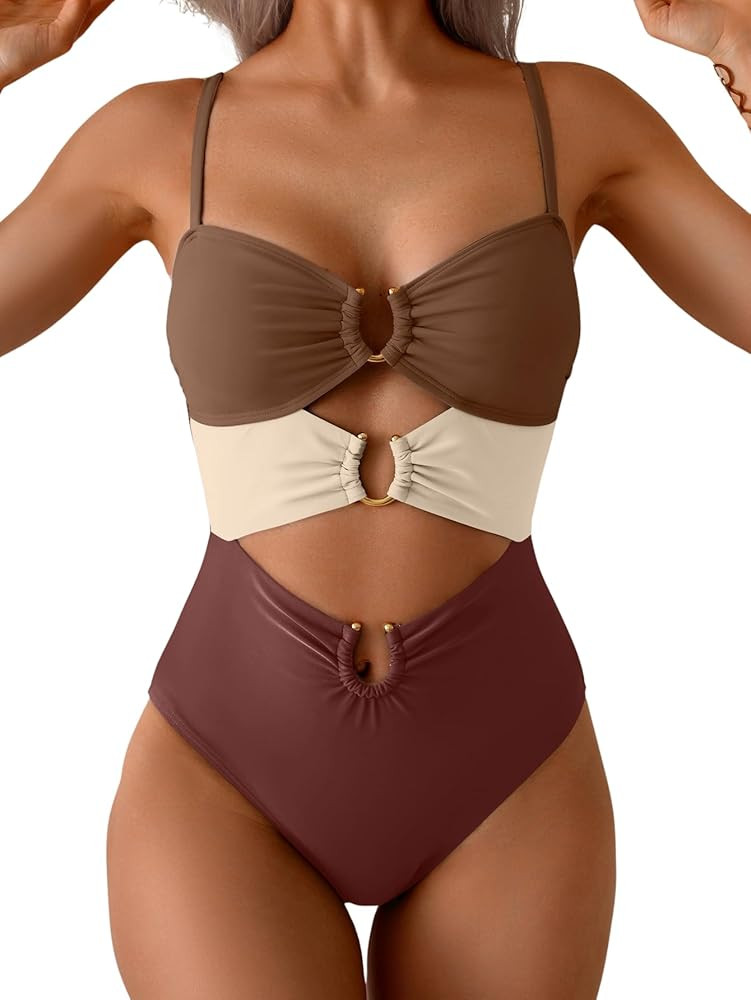 Eomenie One Piece Swimsuit for Women Ring Linked Monokini Sexy Bathing Suit Cutout Swim Suit | Amazon (US)