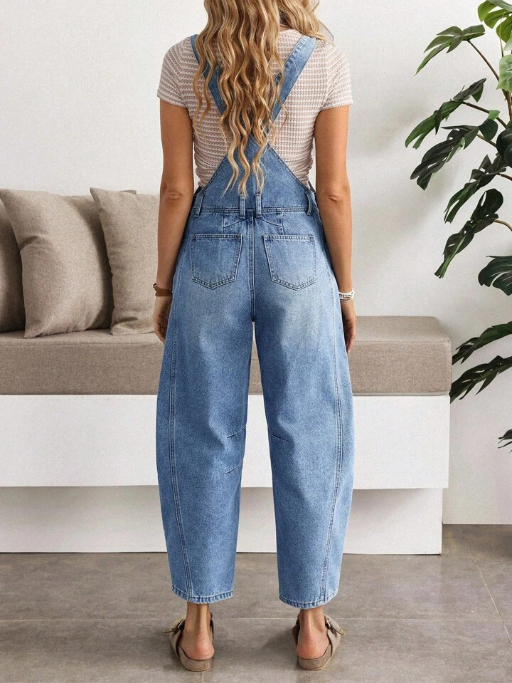 EMERY ROSE Women Casual Minimalist Buckle Wide Strap Denim Overalls | SHEIN