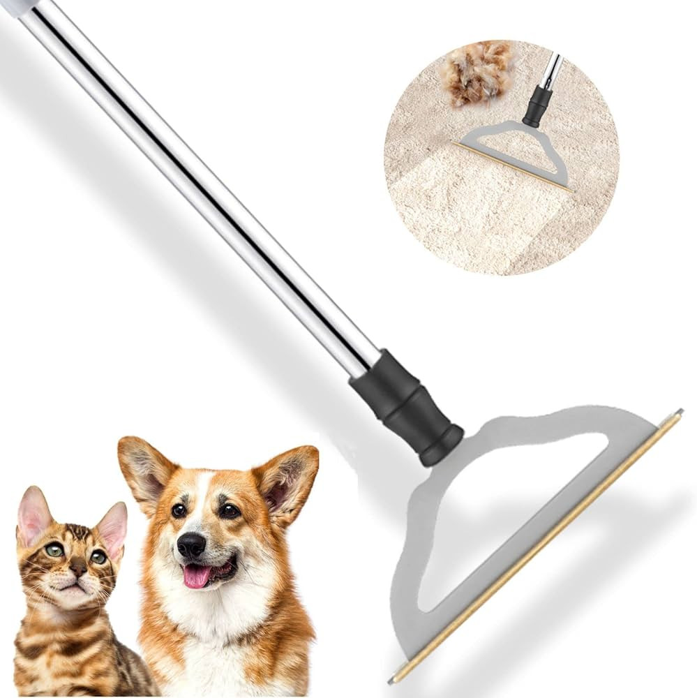Pet Hair Remover for Carpets, Adjustable Long Handle Carpet Rake for Dog Cat Hair Removal, Powerf... | Amazon (US)