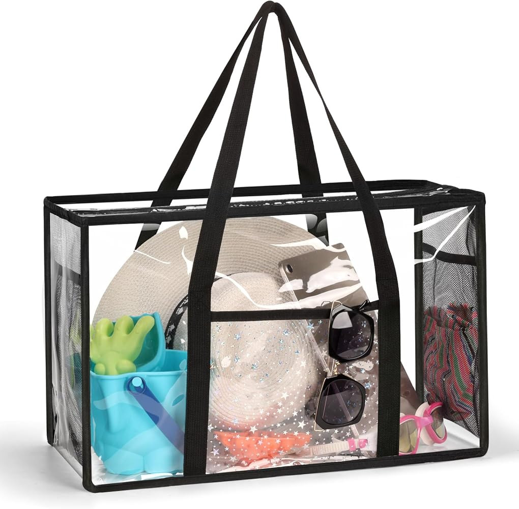 Clear Beach Tote Bag - Waterproof PVC Stadium Approved - Extra Large Transparent Bag for Pool, Co... | Amazon (US)