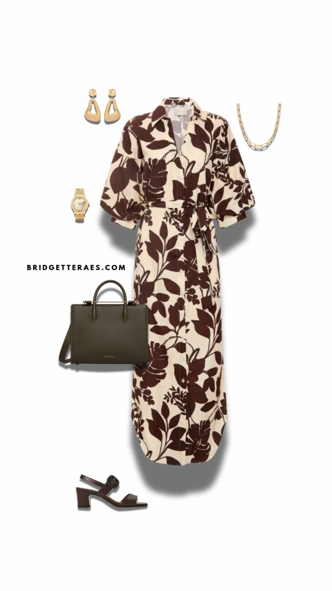 This look proves that earthy neutrals can be every bit as commanding as classic black. The fluid shirt dress features a bold botanical print in rich chocolate brown on a warm ivory backdrop, creating visual interest while maintaining a polished, executive-ready feel. The self-tie waist defines the silhouette without sacrificing comfort, making it an effortless option for days filled with presentations, client meetings, or networking events. Dark espresso leather sandals add understated sophistication, while the structured olive satchel introduces a modern, unexpected neutral that feels elevated rather than ordinary. Gold jewelry and a timeless watch bring just the right amount of refinement, pulling the entire look together with quiet confidence. It’s a perfect reminder that leadership style doesn’t have to rely on sharp tailoring alone—thoughtful prints, rich textures, and impeccable accessories can communicate confidence, professionalism, and approachability all at once.

#LTKgrwm #LTKootd #LTKWorkwear