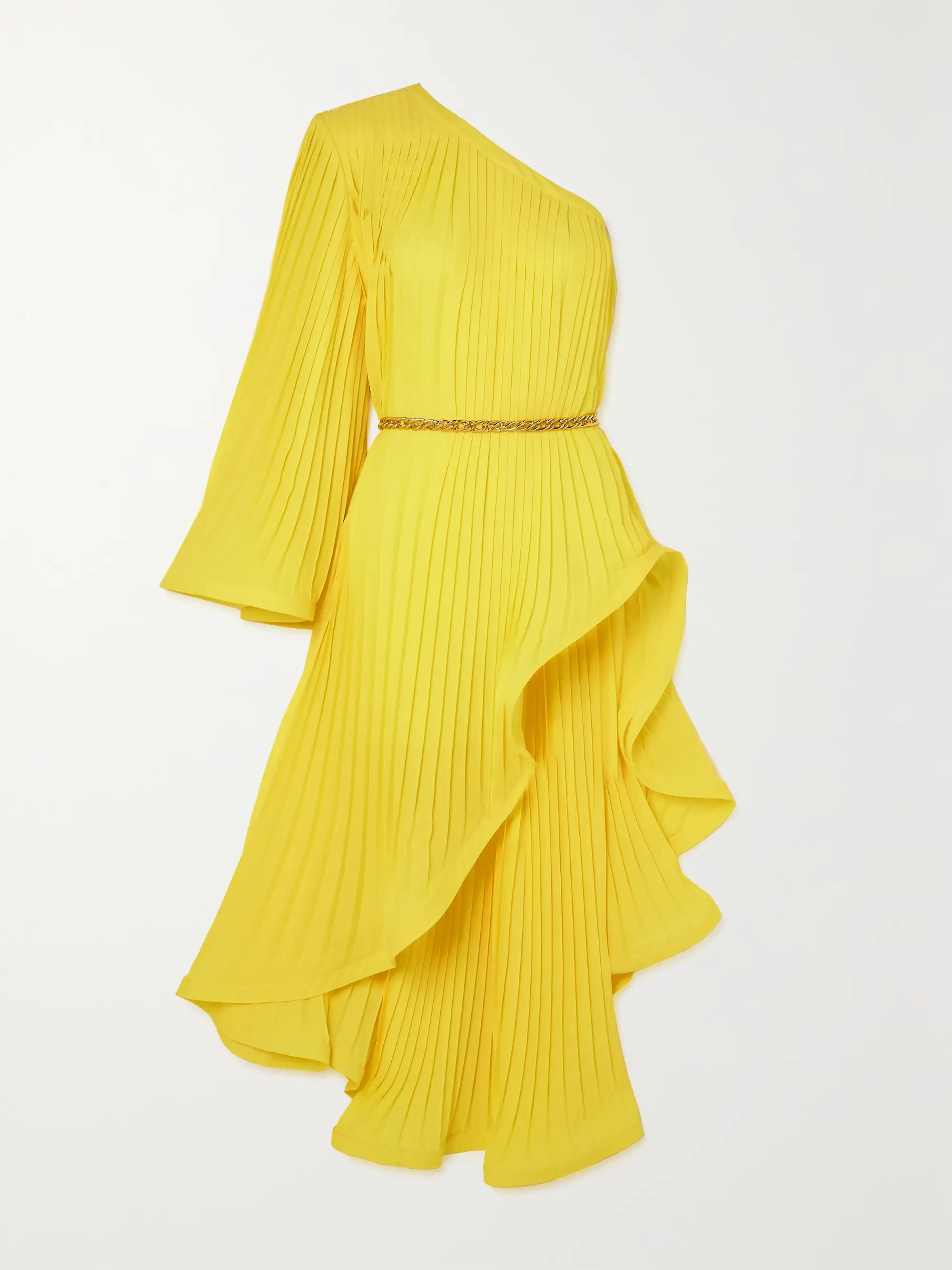 One-shoulder belted pleated recycled-georgette midi dress | NET-A-PORTER (US)