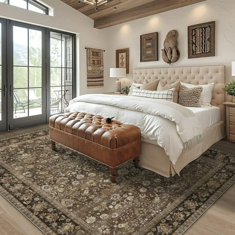 BERTHMEER 9'x12' Large Brown Area Rugs Vintage Oriental Traditional Rugs for Living Room Bedroom ... | Walmart (US)