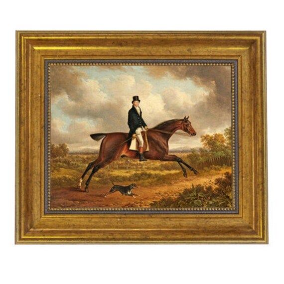 Down the Path Equestrian Fox Hunt Scene Oil Painting Print Reproduction On Canvas In Antiqued Gol... | Etsy (US)