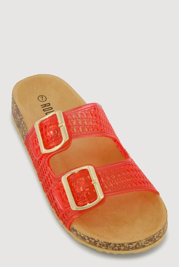 Jelly Double Buckle Band Footbed Sandals | Rainbow Shops