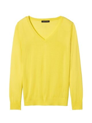 Banana Republic Womens Machine-Washable Merino Vee Sweater Yellow Size L | Banana Republic US