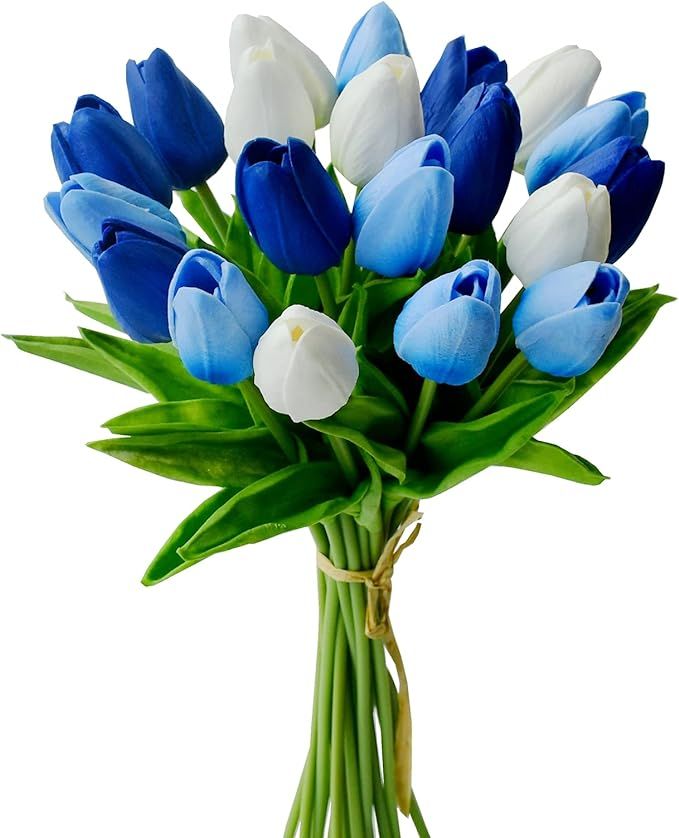 Mandy's 20pcs Shades of Blue Flowers Artificial Tulip Silk Flowers 13.5" for Home Kitchen Wedding... | Amazon (US)