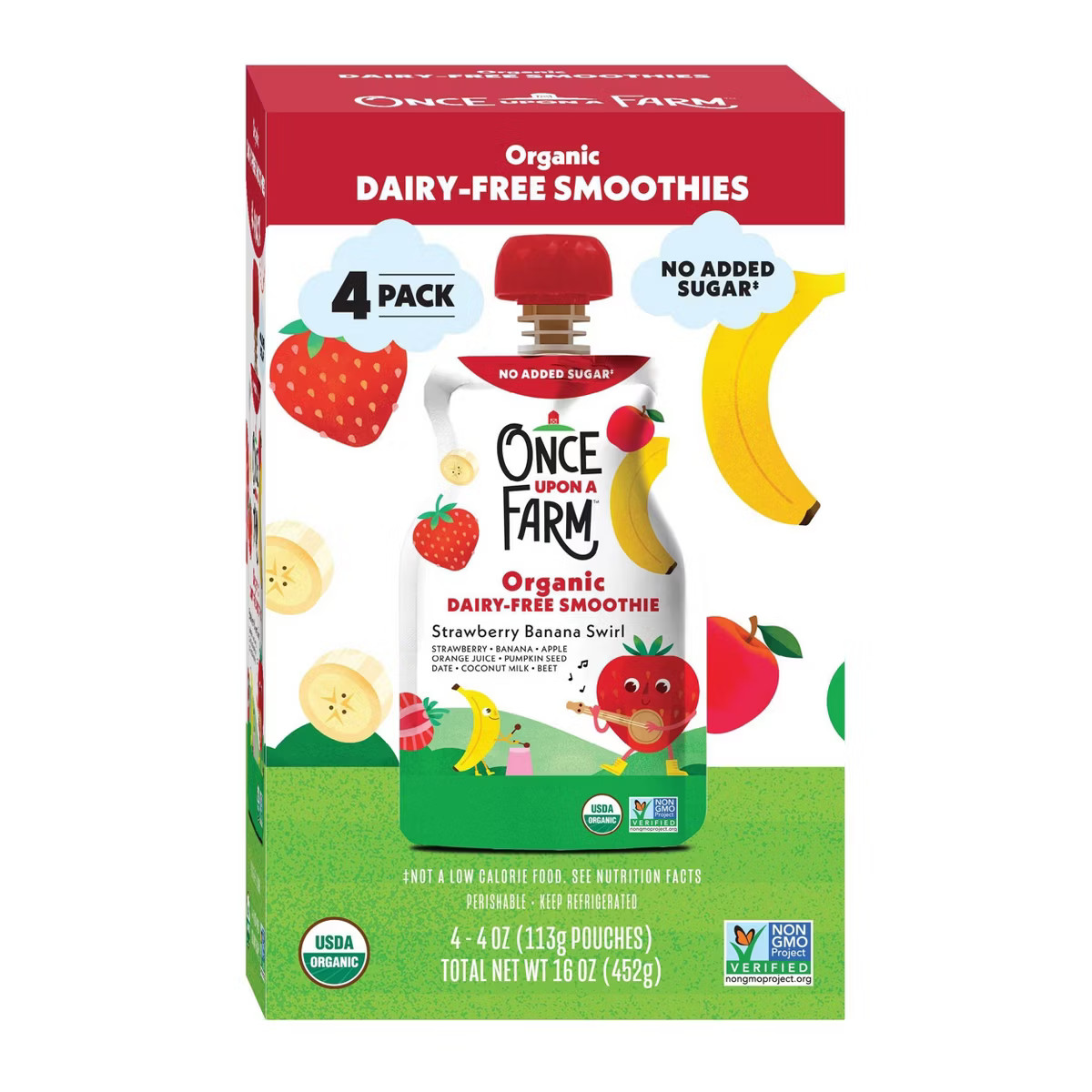 Once Upon a Farm Strawberry Banana Swirl Organic Dairy-Free Kids' Smoothie - 4ct/4oz Pouches | Target