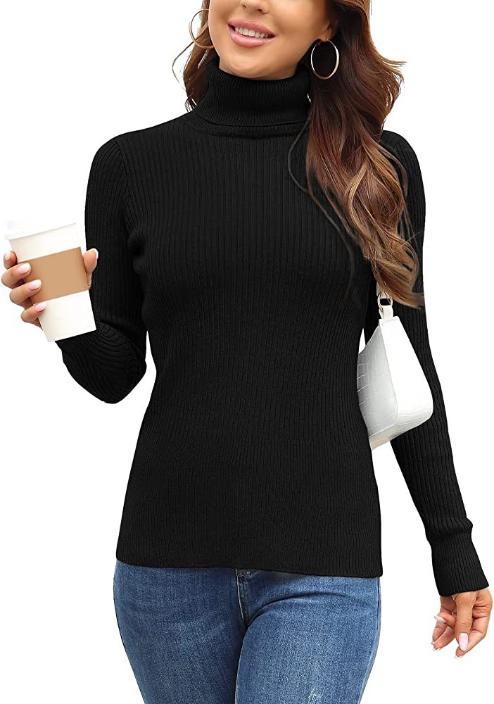 Rocorose Women's Ribbed Turtleneck Sweater Long Sleeve Knitted Solid Pullover | Amazon (US)