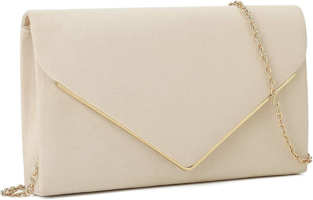 Charming Tailor Faux Suede Clutch Bag Elegant Metal Binding Evening Purse for Wedding/Prom/Black-... | Amazon (US)