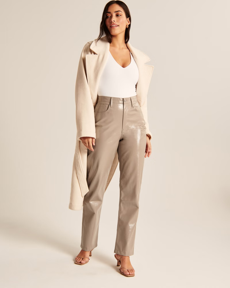 Women's Curve Love Patent Leather 90s Straight Pants | Women's Bottoms | Abercrombie.com | Abercrombie & Fitch (US)