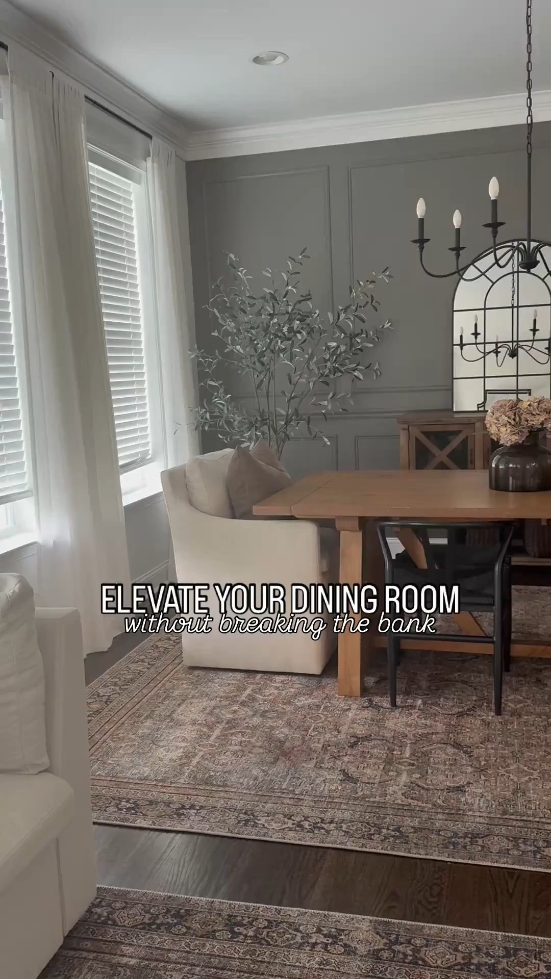 Dining Room Decor 🤎

Sharing all the cozy modern details from our dining room!

✨ Details:
	•	Dining Table: Rustic Wheat
	•	Accent Wall: Gauntlet Gray by Sherwin Williams
	•	Rug: 9x12 Loloi
	•	Brown Baskets: Target (older)
	•	Curtains: Heathered White, 52”W x 108”L (Pack of 2)
	•	Buffet Table: Kirklands (older)
	•	Vase: Target (older)
	•	Pillow Covers: 20x20, Taupe Gray

Everything else is linked for you 🤎

dining room ideas, dining room decor, dining room furniture, organic modern dining room, Loloi rug, dining table, dining room chandelier, accent wall

#LTKFallSale #LTKSeasonal #LTKHome