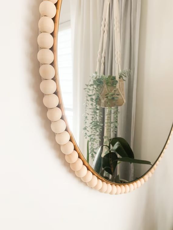 Large Round Wall Mirror / Gold Edge / Macrame / Wood Beads - Etsy | Etsy (US)