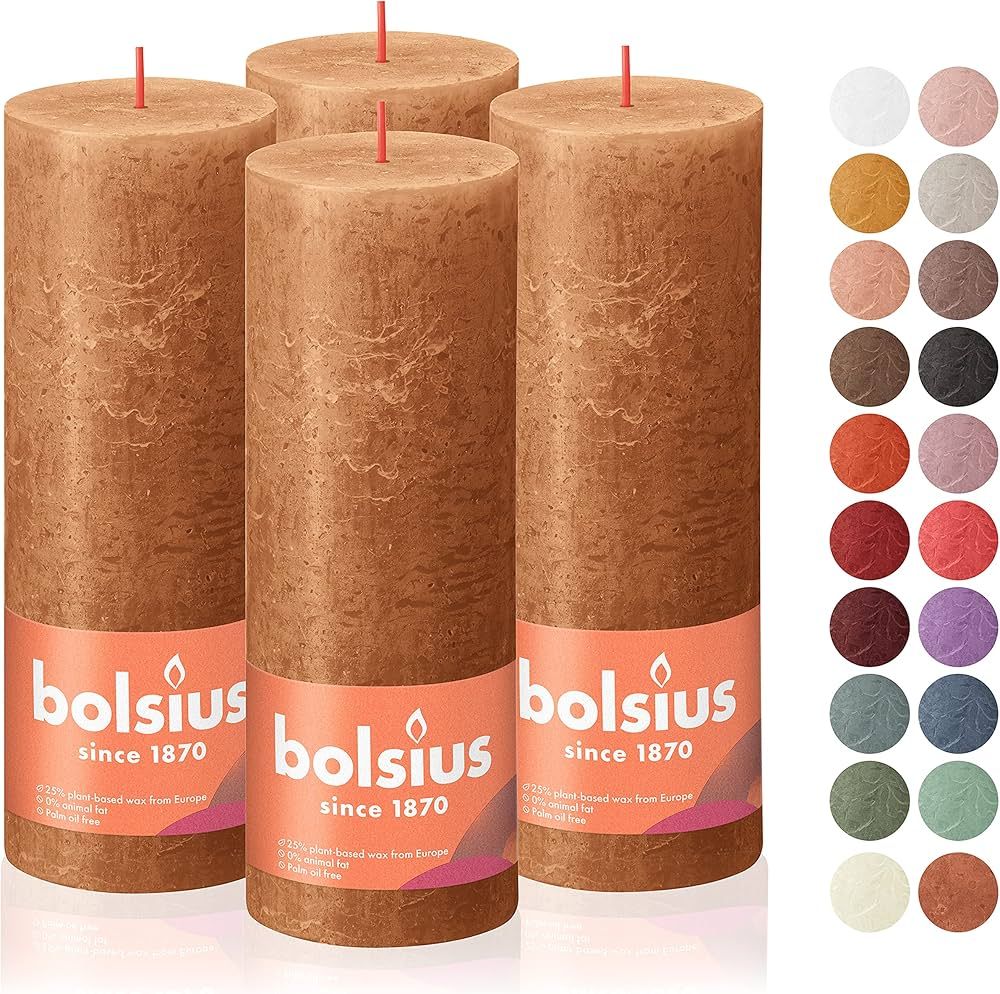 BOLSIUS 4 Pack Spice Brown Rustic Pillar Candles - 2.75 X 7.5 Inches - Premium European Quality -... | Amazon (US)